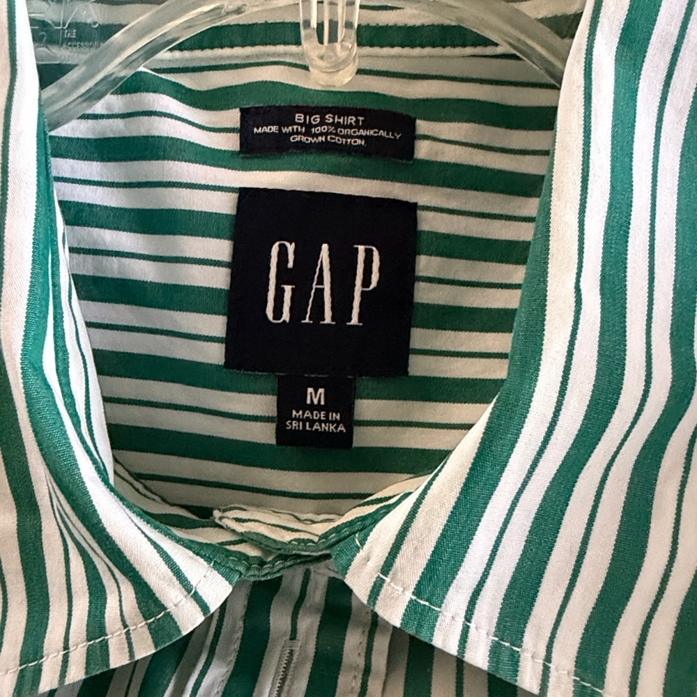 GAP Green and White Vertical Stripe Button-Down Shirt - Picture 4 of 7